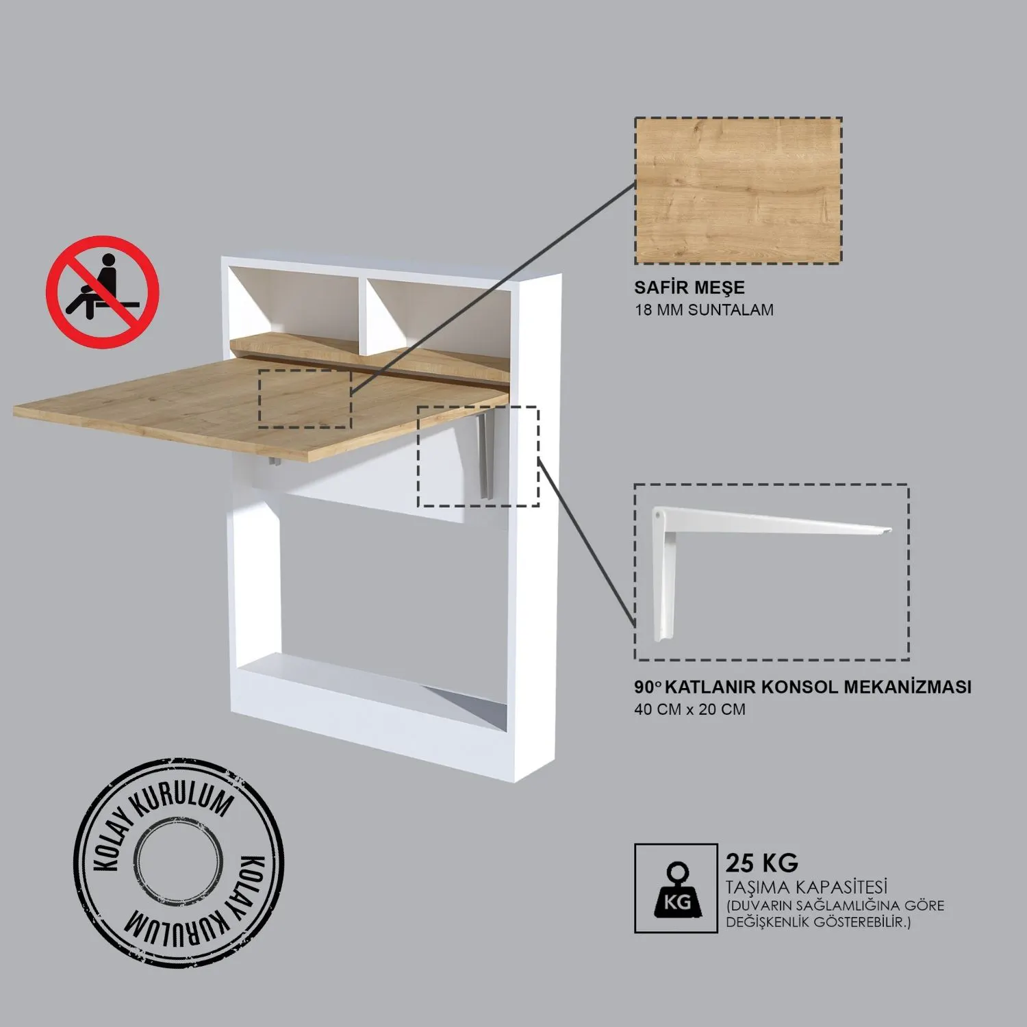 BRACKED Katlanır Masa - Safir Meşe