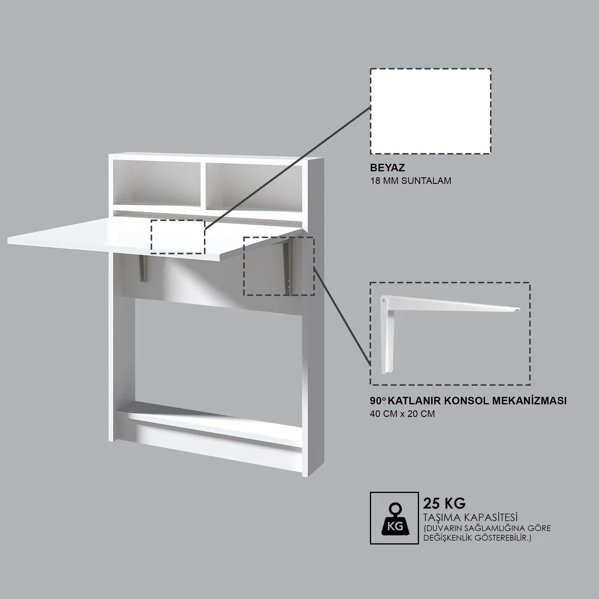 BRACKED Katlanır Masa - Beyaz