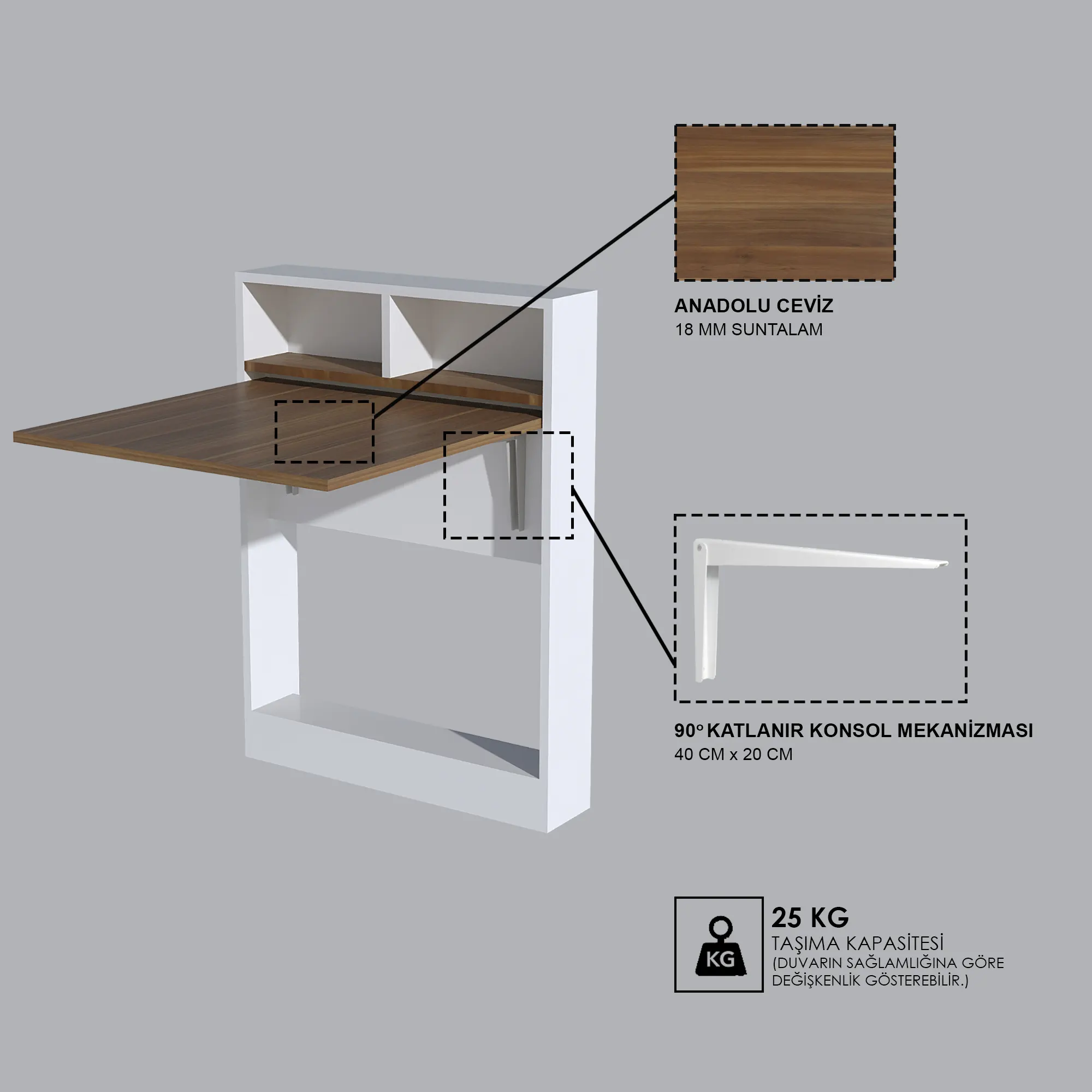 BRACKED Katlanır Masa - Ceviz