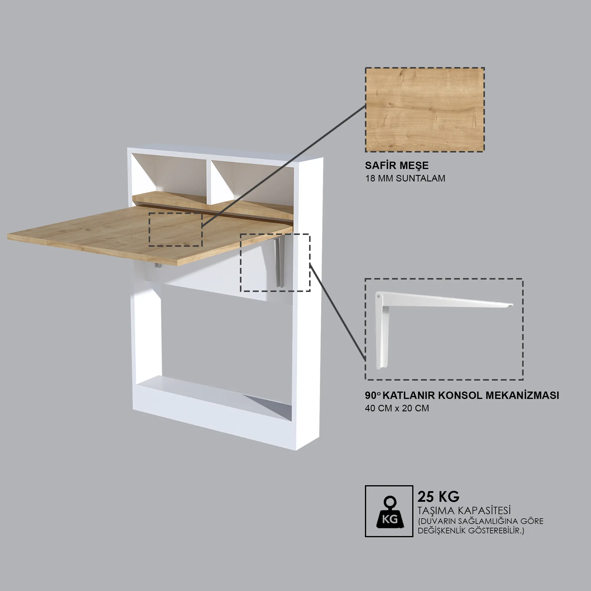 BRACKED Katlanır Masa - Safir Meşe