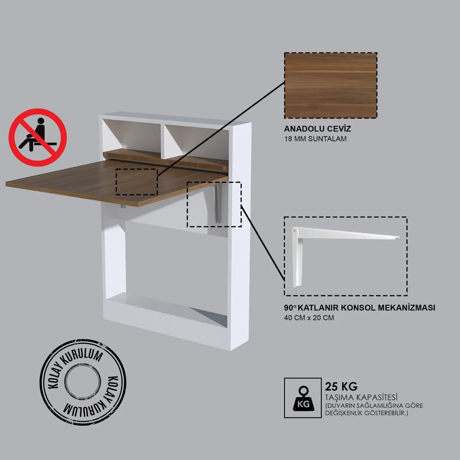 BRACKED Katlanır Masa - Ceviz